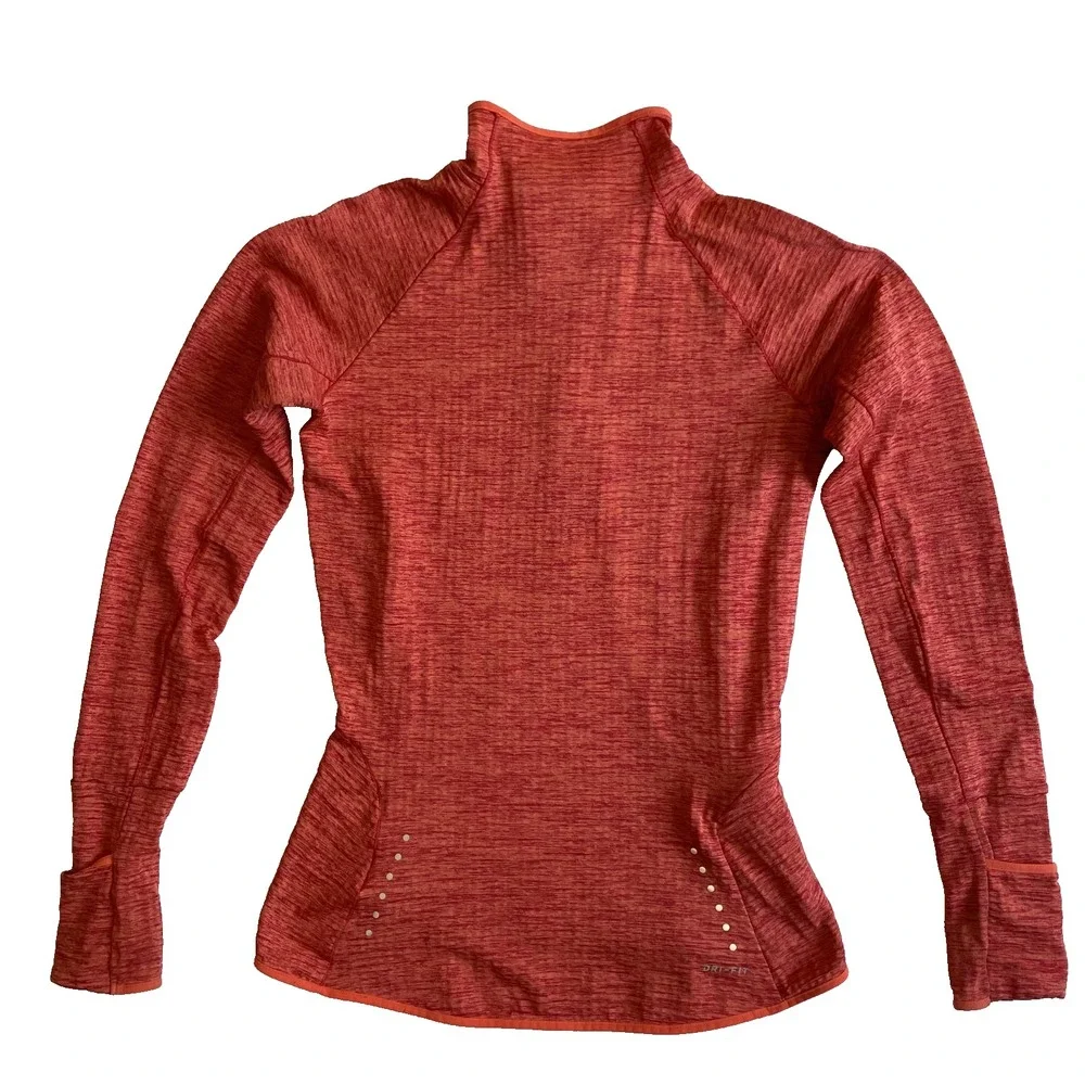 Nike Dri-Fit Womens Long Sleeve Running Shirt, 1/4 Zip Coral XS‎